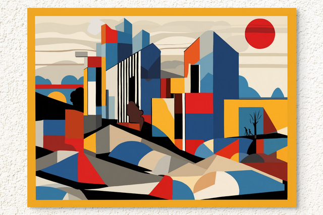 Pop Art, Abstract Landscape, Bauhaus Colours, Canvas Wall Art, Retro Art, Pop Art, Digitally hand drawn artwork, colourful home decor.