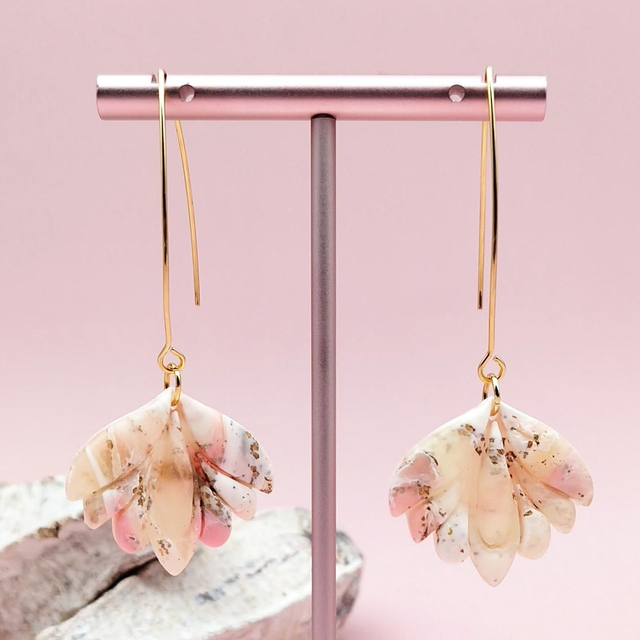 Boucles d&#039;oreilles Artéïs Effet Marbre Blanc, Rose et Doré