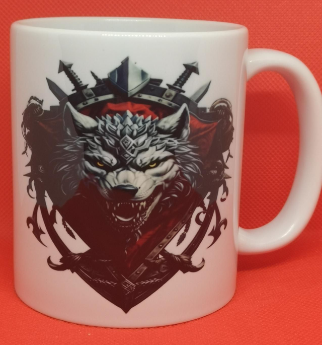 Custom Designed &amp; Printed Viking Themed Wolf Shield Mug. 