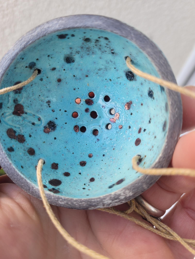 Porte-boule de graisse céramique – Bleu Turquoise & Pois Dorés - Fait main