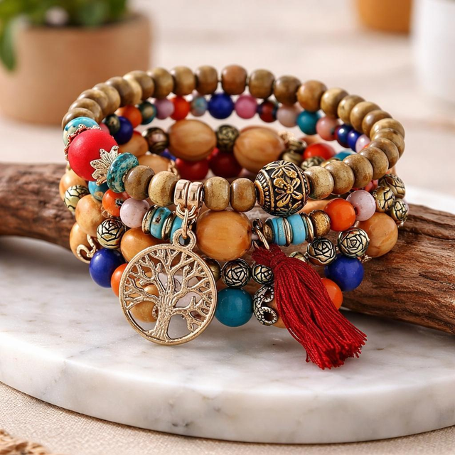 "Esprit de feu" - Bracelet en bois bohème 