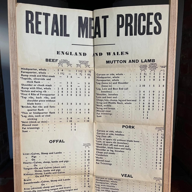 1953 Butchers Shop Retail Price Advertising Poster