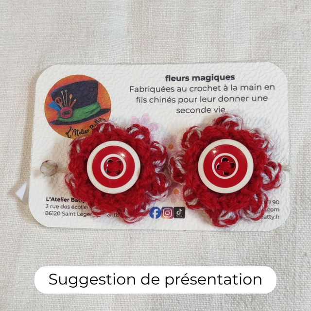 Boutons Fleurs Pomponettes rouge et blanc