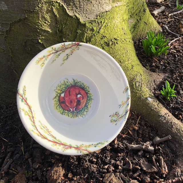 Sleeping fox upcycled small bowl