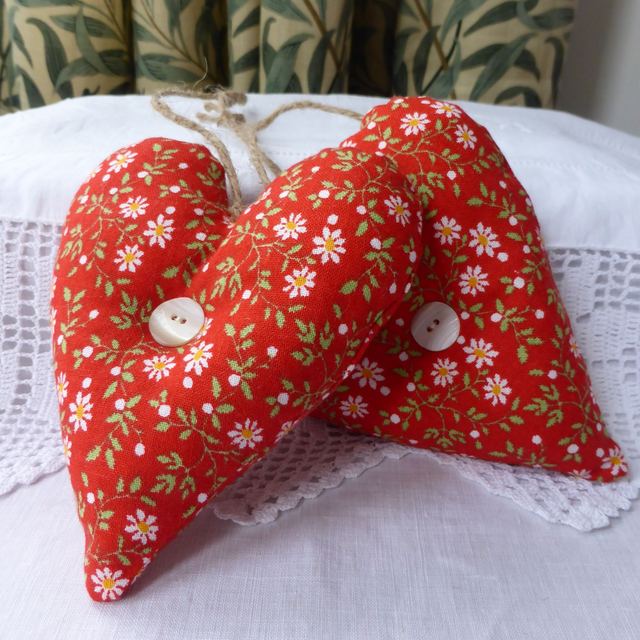 Vintage Laura Ashley Fabric Hanging Hearts - Red