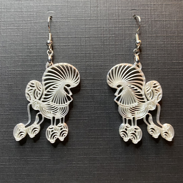 3D - Earrings Poodle Continental White