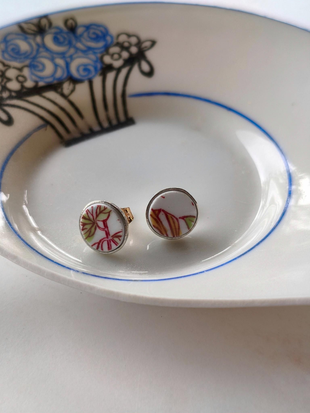 Boucles d&#039;oreilles puces rondes - porcelaine - Sarreguemines no.2