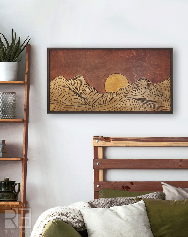 „Pejzaż w Liniach” - Grawerowany Obraz z Drewna