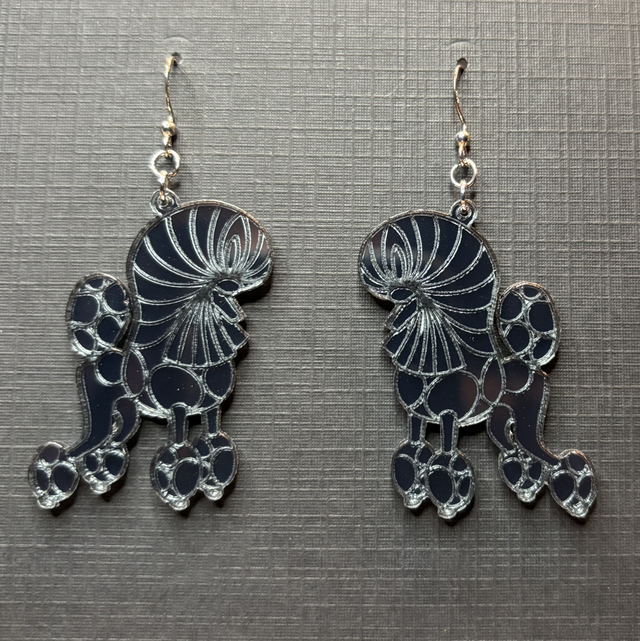 Acrylic - Earrings Poodle Continental Black Mirror