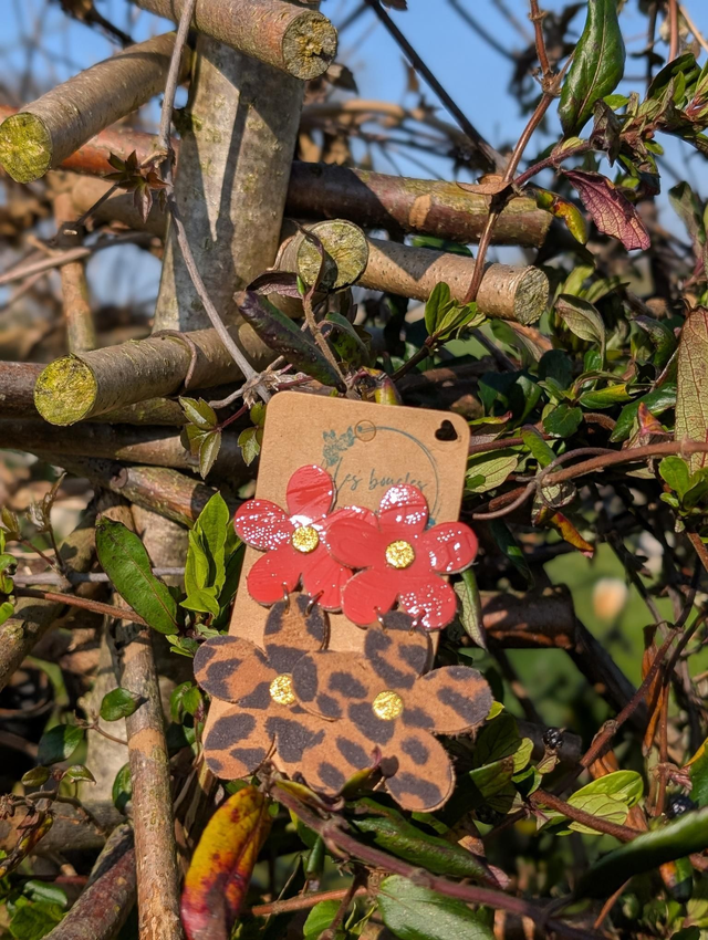Boucles d&#039;oreilles Marguerite orange léopard m1004