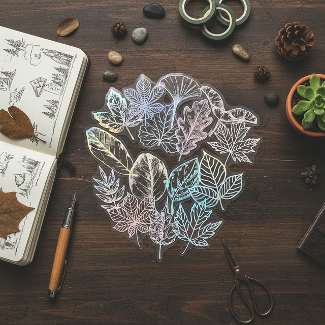 Stickers holographiques feuilles - Lot de 15