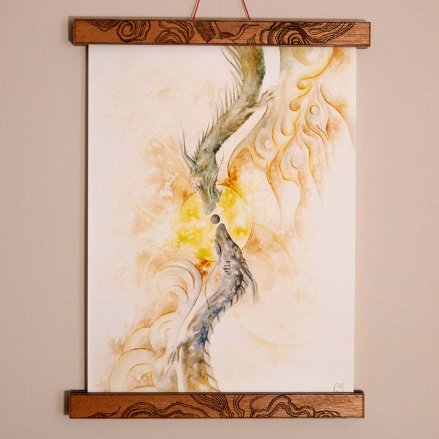 Dragon d&#039;air et d&#039;eau - Ajout de dorures - Format A4