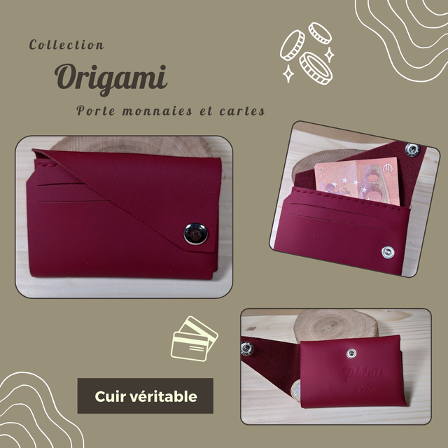ORIGAMI porte monnaie/carte - Rouge foncé