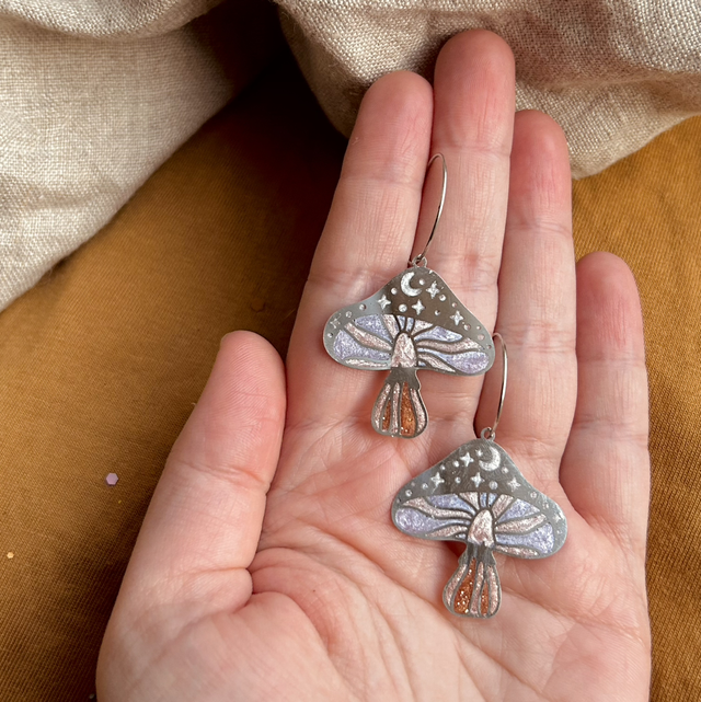 Pastel Celestial Mushroom Earrings