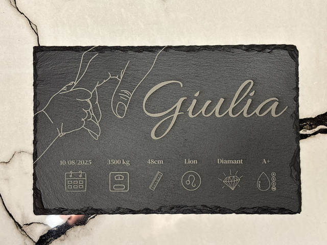 Plaque de naissance gravée sur ardoise 14 x 22 cm