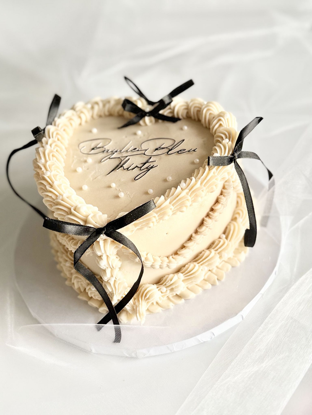 Cream Vintage Heart Birthday Cake