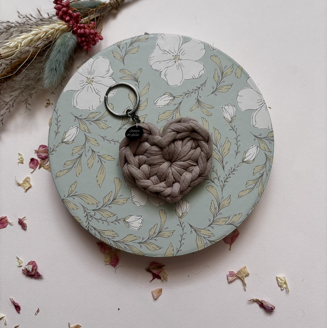 Porte-clés cœur taupe en coton recyclé
