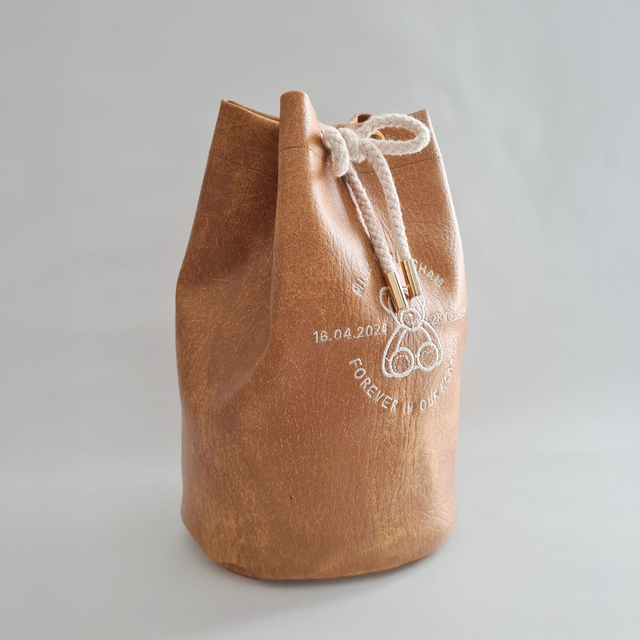 Medium - Cream Teddy Embroidered Personalised Handmade Urn Bag