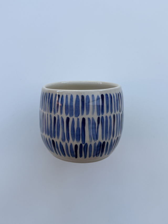 Stoneware Mug with Cobalt Blue Brush Lines