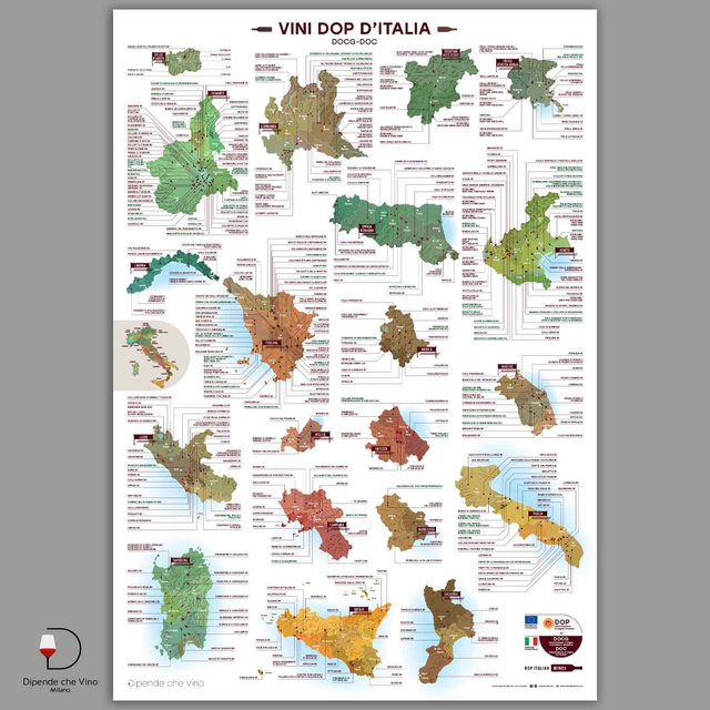 Poster Vini DOP d'Italia in f.to 70x100 cm - stampa tipografica a colori su cartoncino 250g, compreso tubo per il trasporto