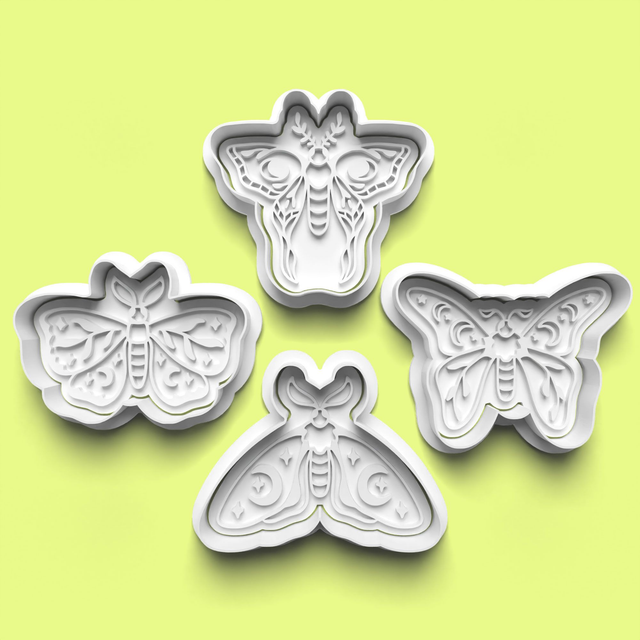 Moth Bug Cookie Cutter Embosser Set of 4 Cutters &amp; Stamps Biscuit Mould Debossed Sugar Biscuits