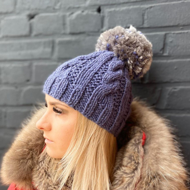 Bonnet laine Blue Jean et pompon Gris bleu