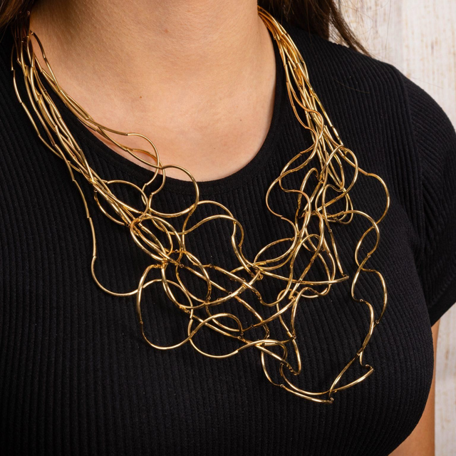 Elegant Multi Strand Gold Necklace 