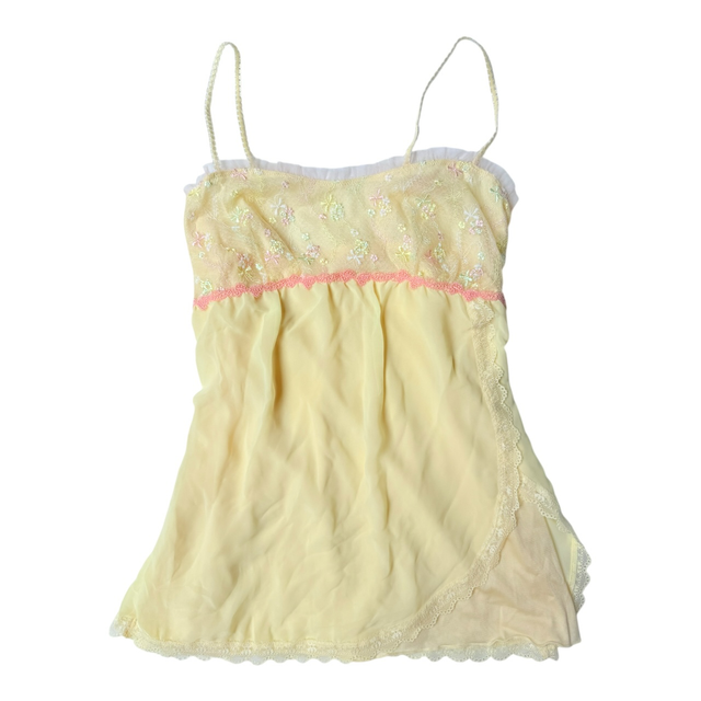 BNWT coquette butter yellow embroidered babydoll cami 