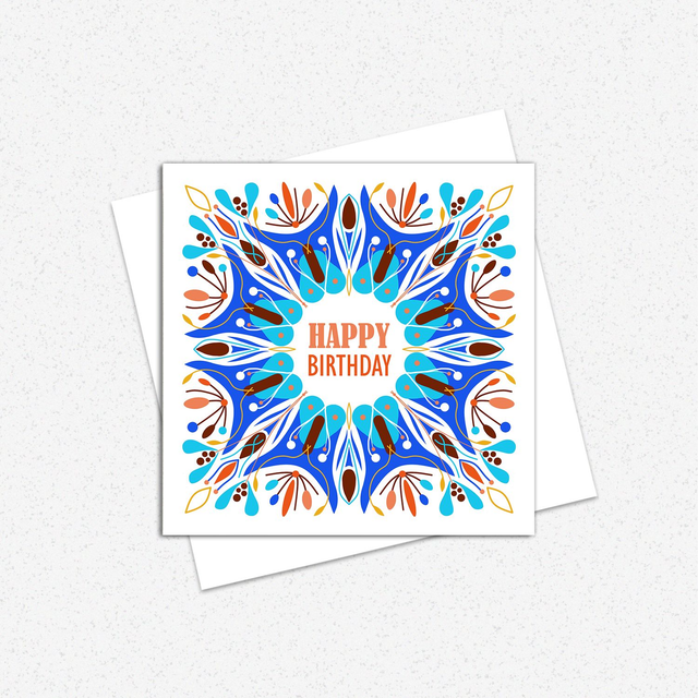 Happy Birthday Blue Burst Greeting Card