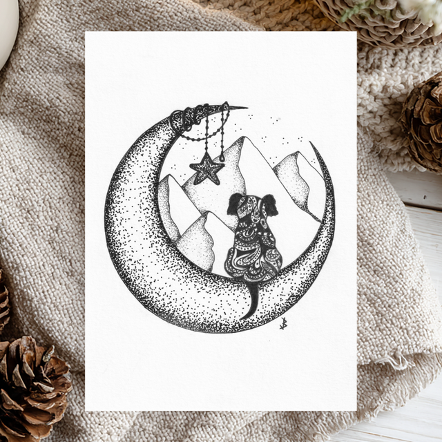 "Star Dog" Moon Pointillism Art Print (5"x7")