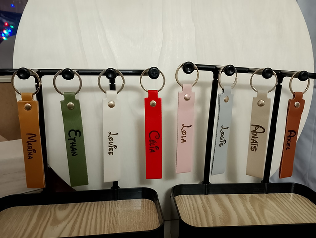 Porte-clés en cuir PU - Gravure laser - Prénom personnalisable