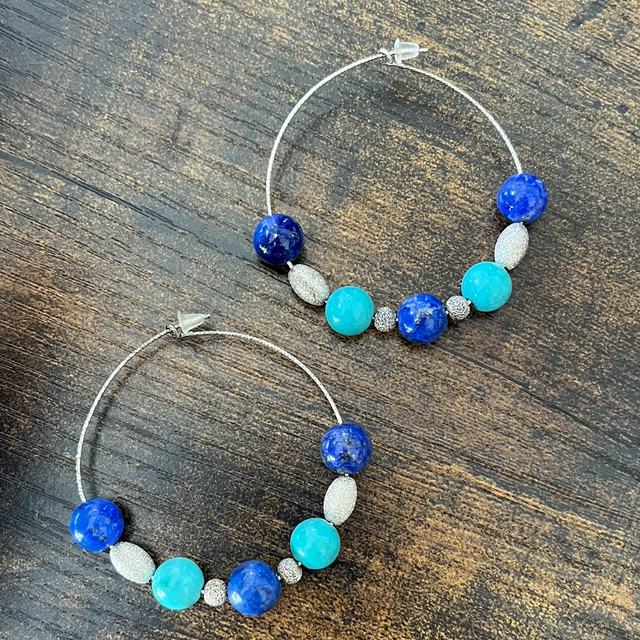 Boucles d’oreilles en argent, Turquoise et Lapis-Lazuli