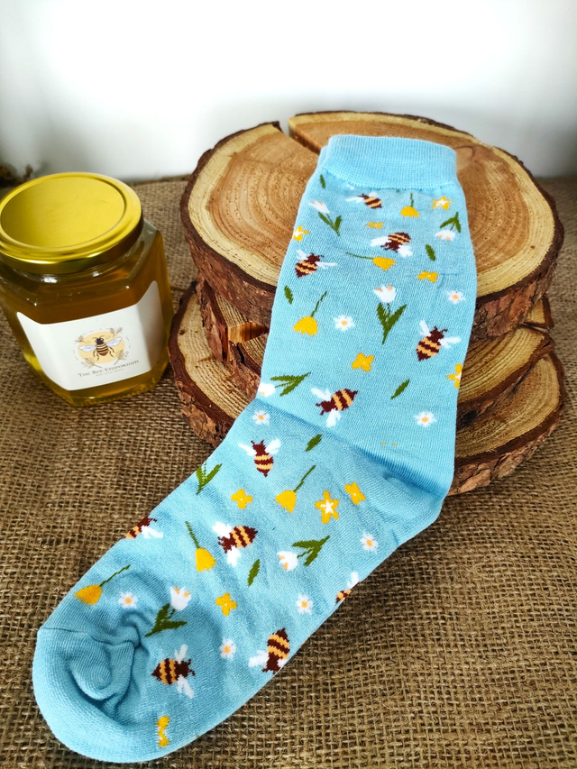 Light Blue Bee Socks