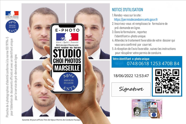 CODE E-PHOTO - PERMIS DE CONDUIRE - TITRE DE SÉJOUR - CARTE DE RÉSIDENT - TITRE DE VOYAGE ÉTRANGER -ADULTE MAJEUR +18 ANS