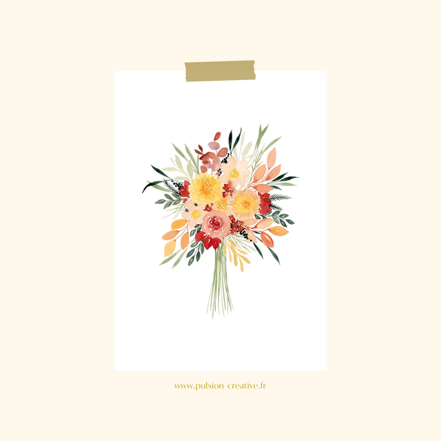 Carte postale aquarelle - Bouquet automnal