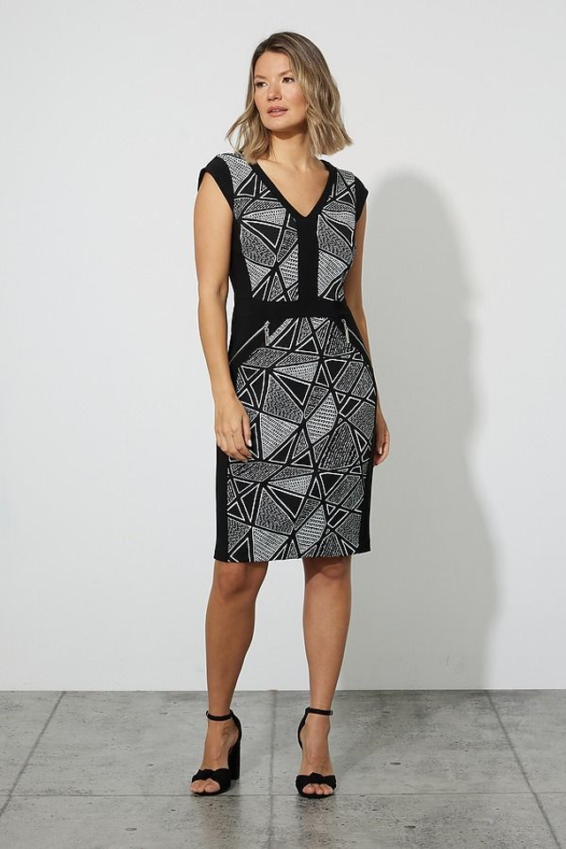 Joseph Ribkoff 223079 mustavalkoinen mekko