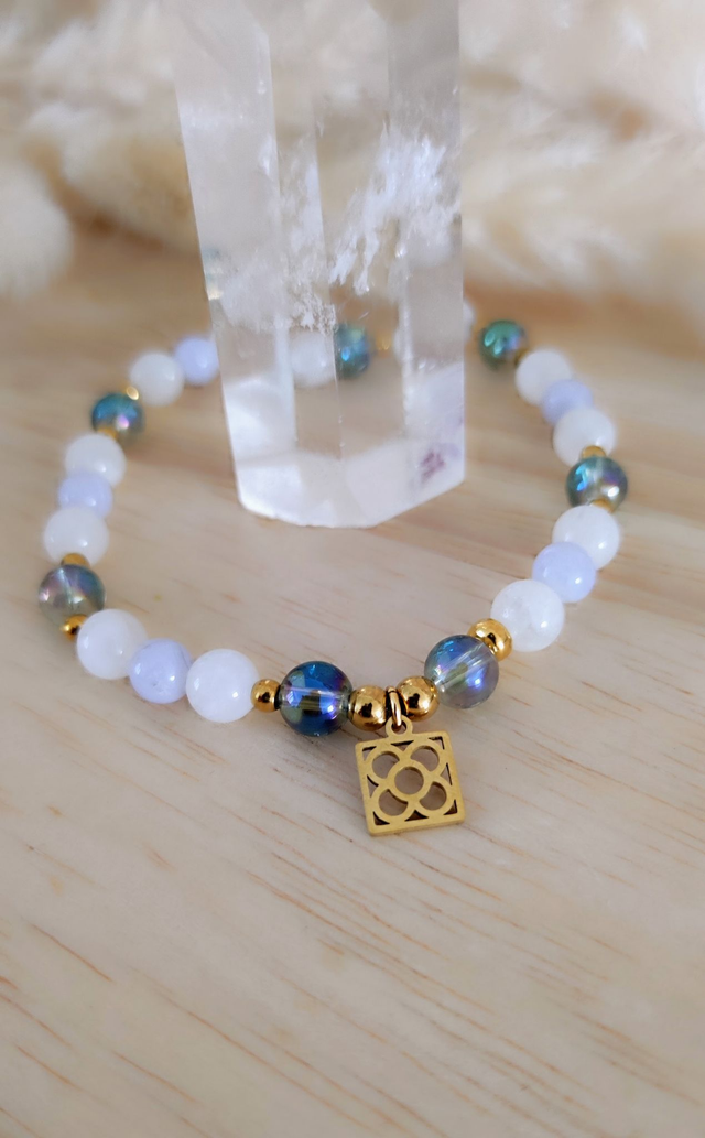 Bracelet "Ménopause et Bouffée de chaleur" Calcédoine bleue et Pierre de Lune