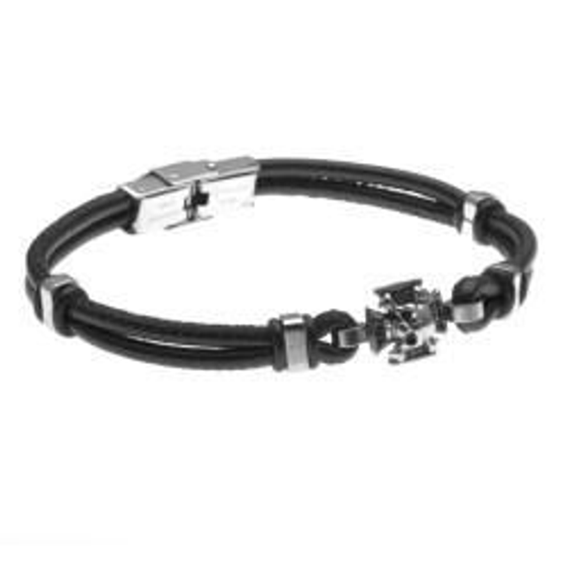 Bracciale uomo in pelle nera con teschio