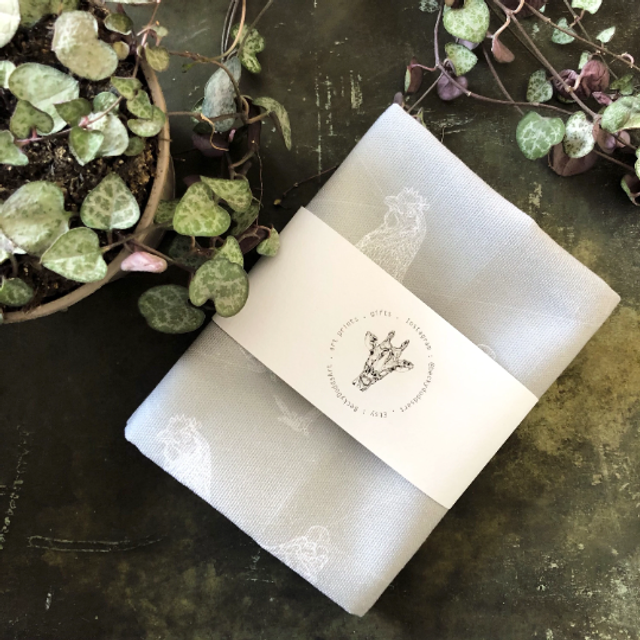 Tea towel - chicken - pale grey/blue