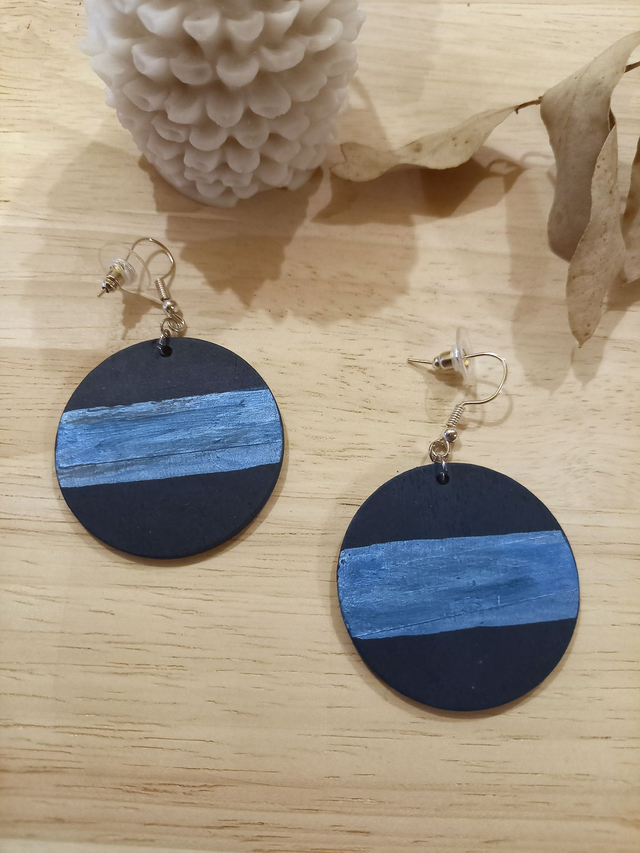 Boucles d&#039;oreilles Bois - rond bicolore - bleu canard et bleu ciel