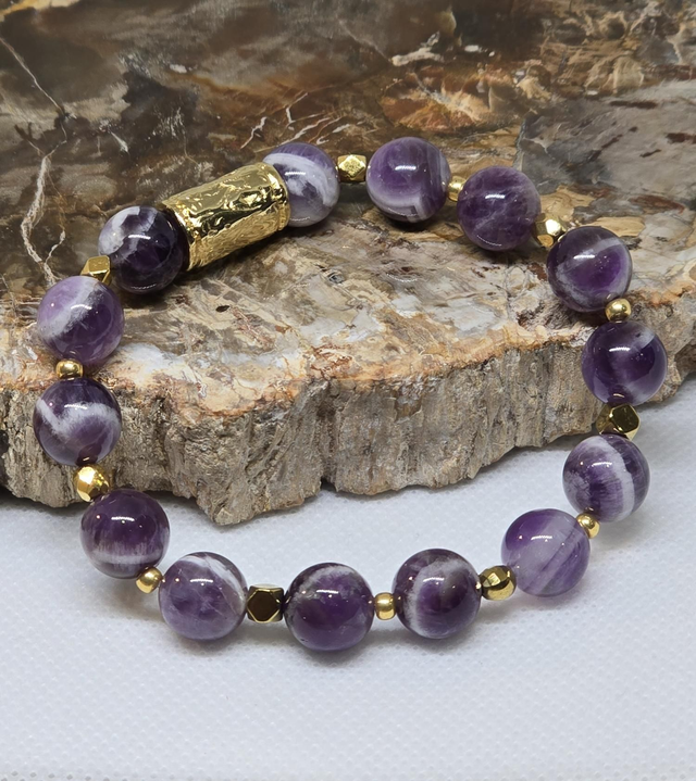 Bracelet Améthyste chevron en 1 cm 