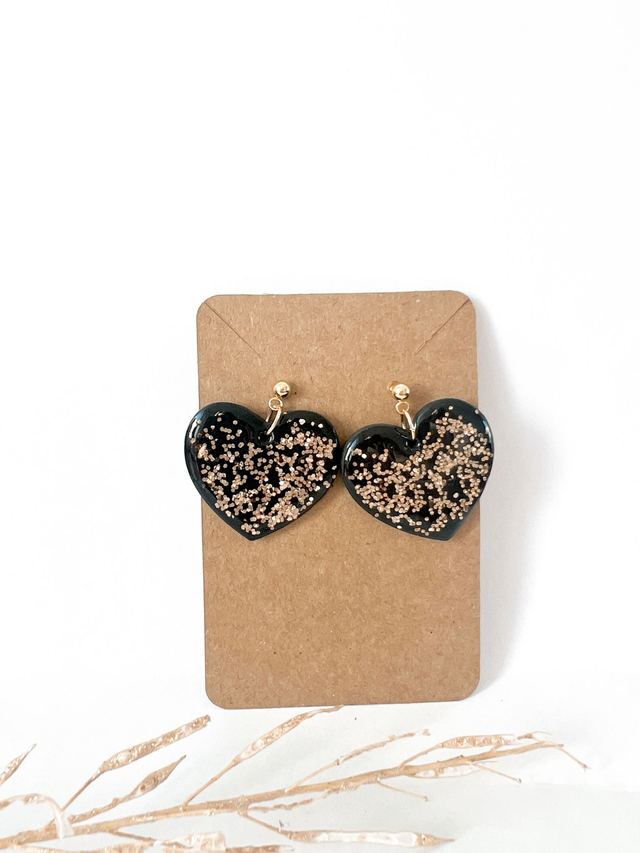Boucles d'oreilles Coeur noir pailleté