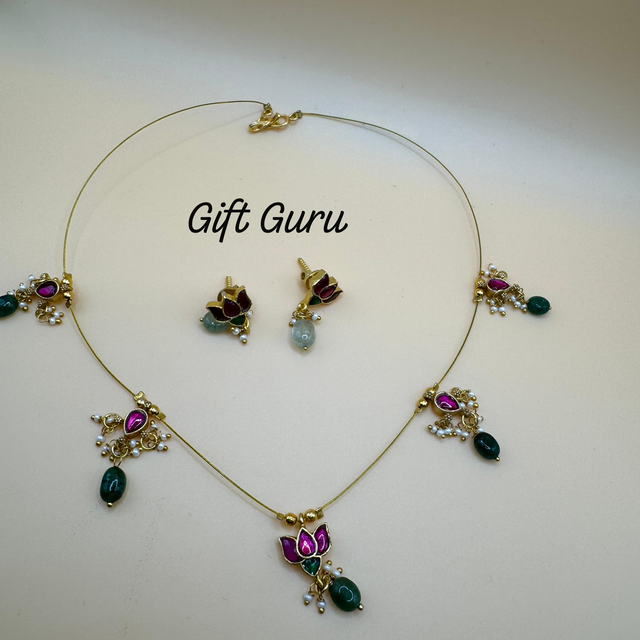 Invisible lotus chain with ear rings 