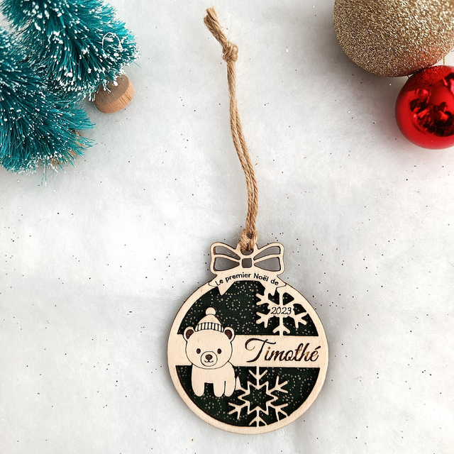 Boule de Noël personnalisée "Premier Noël" - Petit ourson