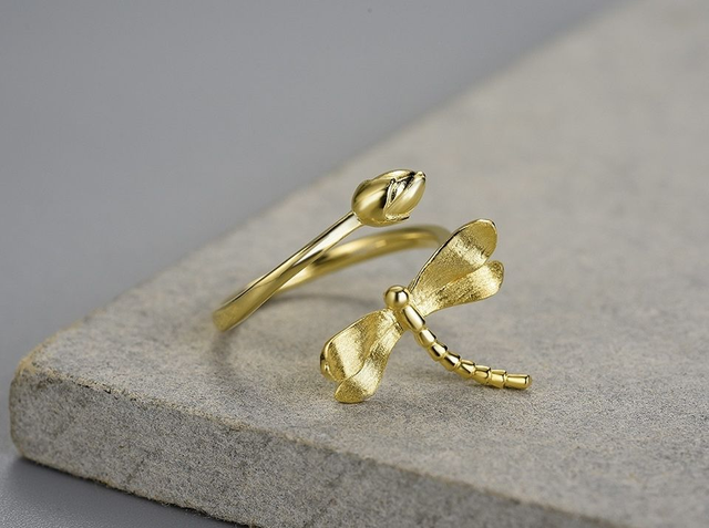 *Designer Silver Jewellery* Dragonfly and Lotus Silver Ring