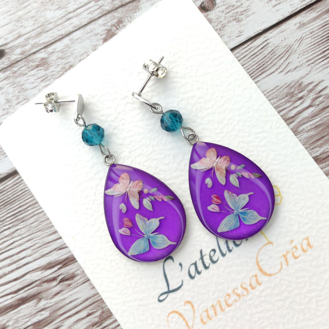 Boucles &quot;Lola&quot; Papillons Pastel