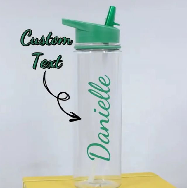 Personalized Custom Name Water Bottle with Straw & Leakproof Lid - Lightweight PS Bottle in Turquoise