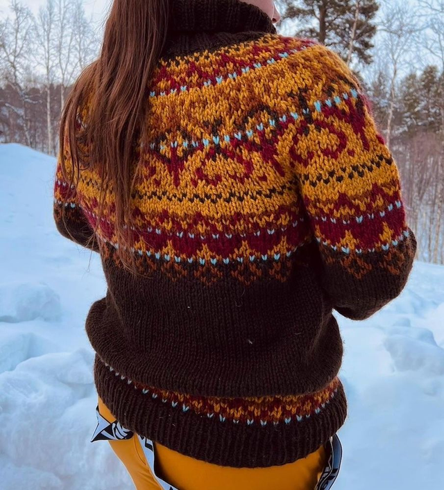 Alasuq Polar Sweater Kit - Col 35 (Dark Brown & Orange Heather) - Wool & Pattern - Linka Neumann