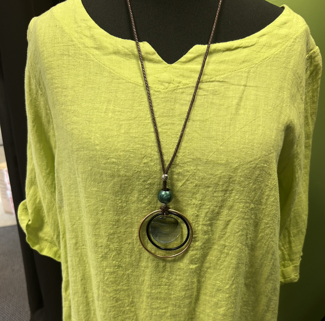 LMF - Lime Green Linen Dress with Lacy Hem (Necklace Included) - Free Size - 1831
