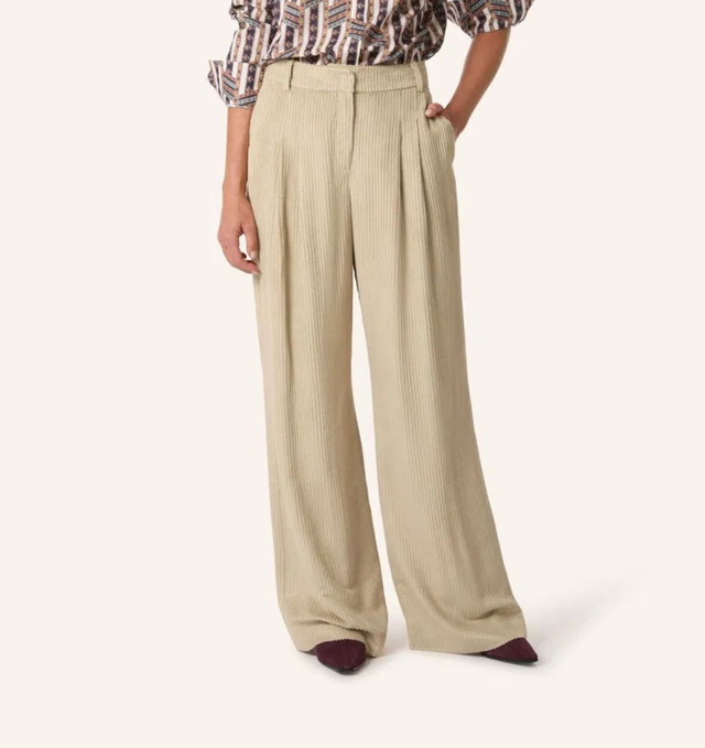 Ecru Fluid Cord Wide Leg Trouser